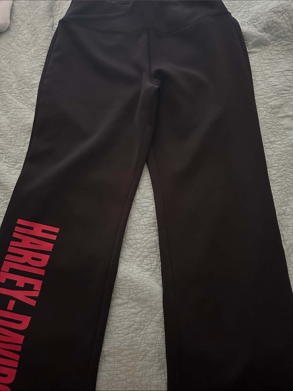 Harley-Davidson Black Leggings with Red Side Logo and symbol in white on back